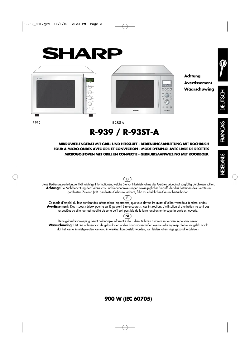 Página 1 del manual Manual de usuario Sharp R939W