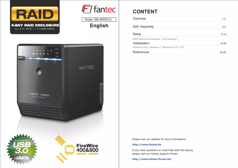 Page 1 de la notice Manuel utilisateur Fantec QB-35RFEU3