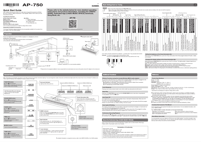 Page 1 de la notice Guide de démarrage rapide Casio Celviano AP-750