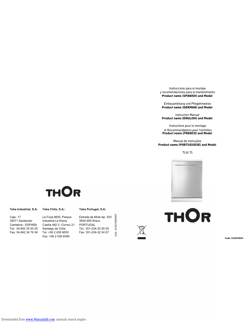 Page 1 de la notice Manuel utilisateur Thor TLVI 75