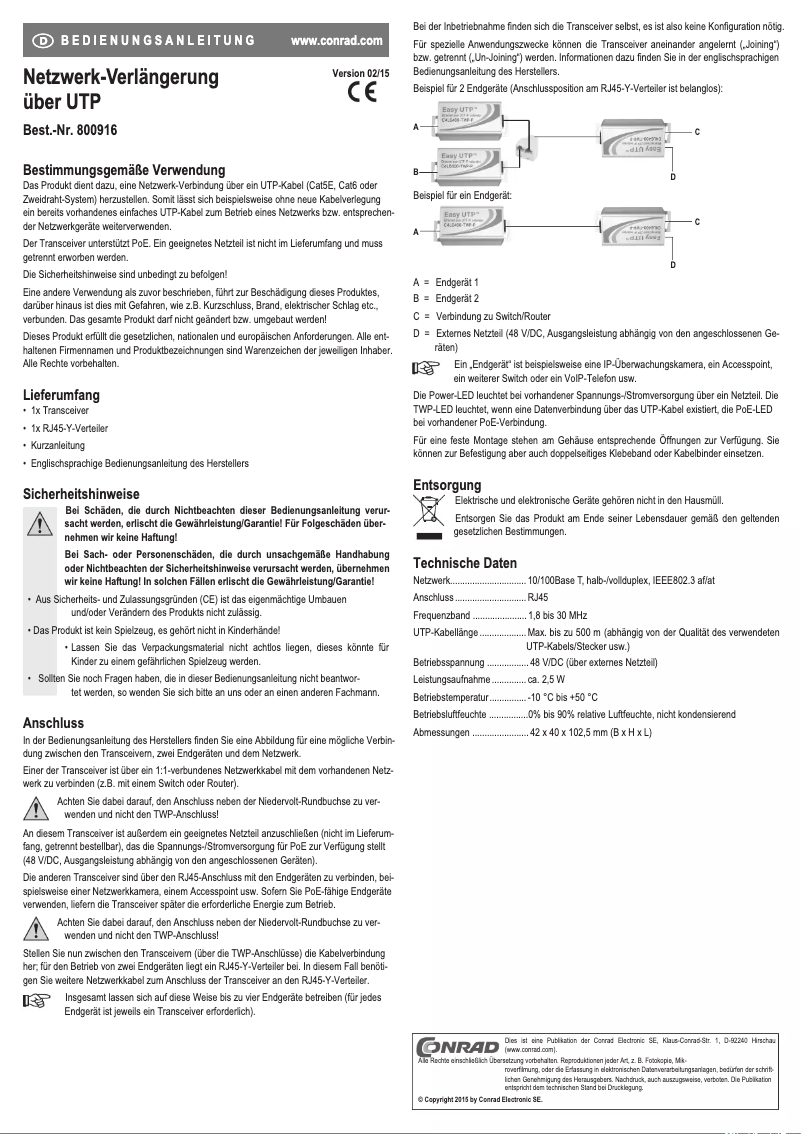 Page 1 de la notice Manuel utilisateur Renkforce C4L6400-TWP-P