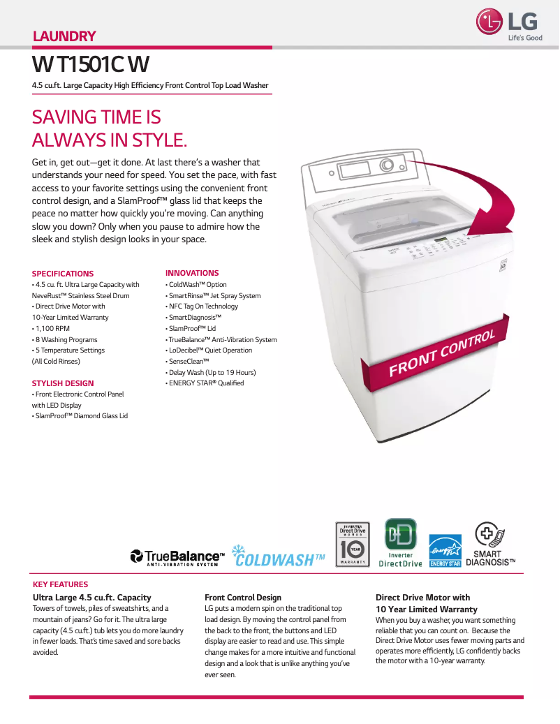 Página 1 del manual Ficha técnica LG WT1501CW