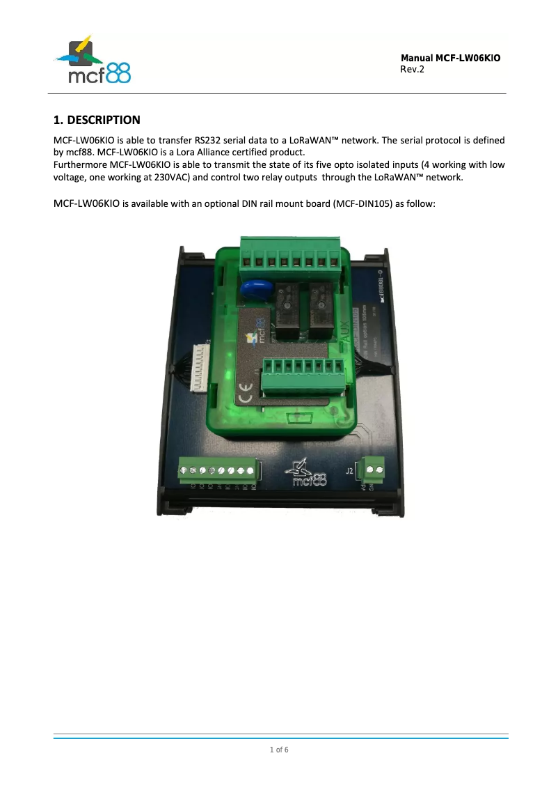 Page 1 de la notice Manuel utilisateur MCF88 MCF-LW06KIO