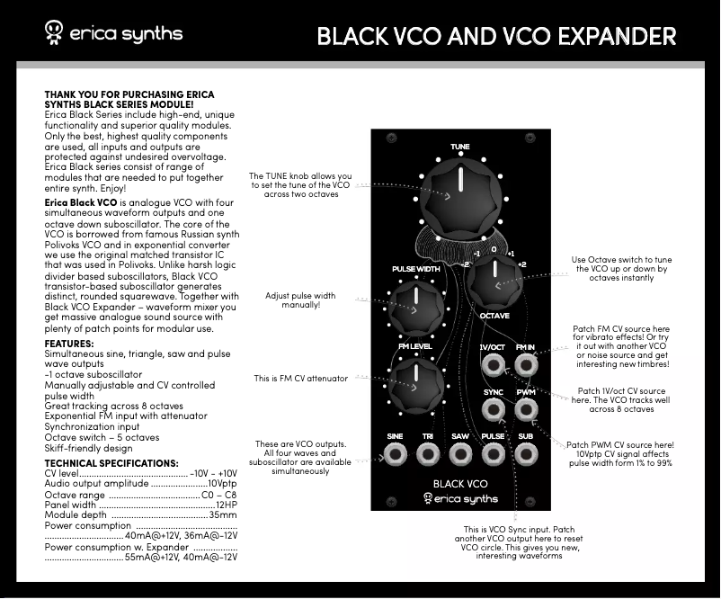 Page 1 de la notice Manuel utilisateur Erica Synths Black VCO