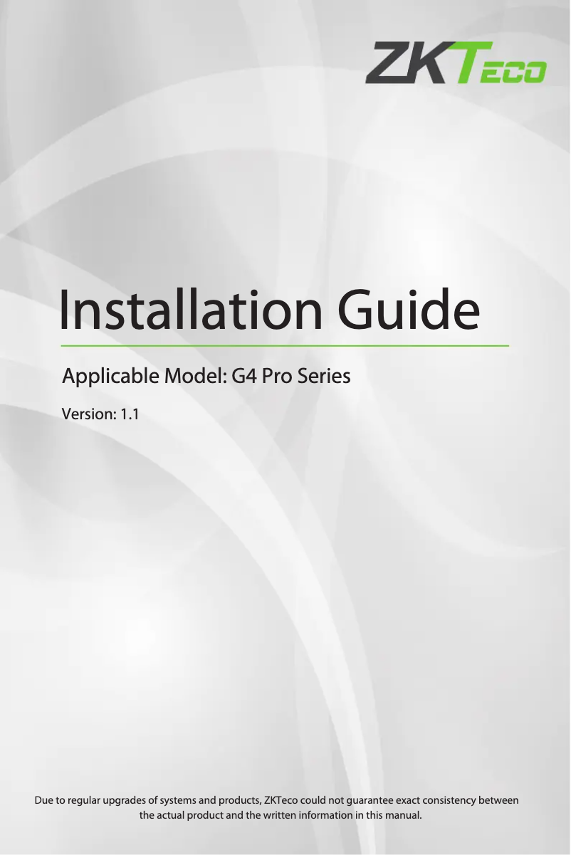 Page 1 de la notice Guide d'installation ZKTeco G4 Pro