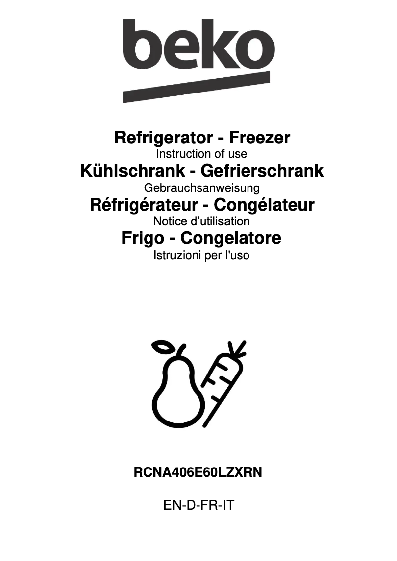 Page 1 de la notice Manuel utilisateur Beko RCNA406E60LZXRN