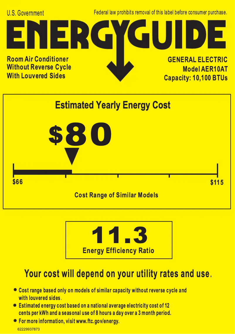 Page 1 of the manual Energy Label GE AER10AT