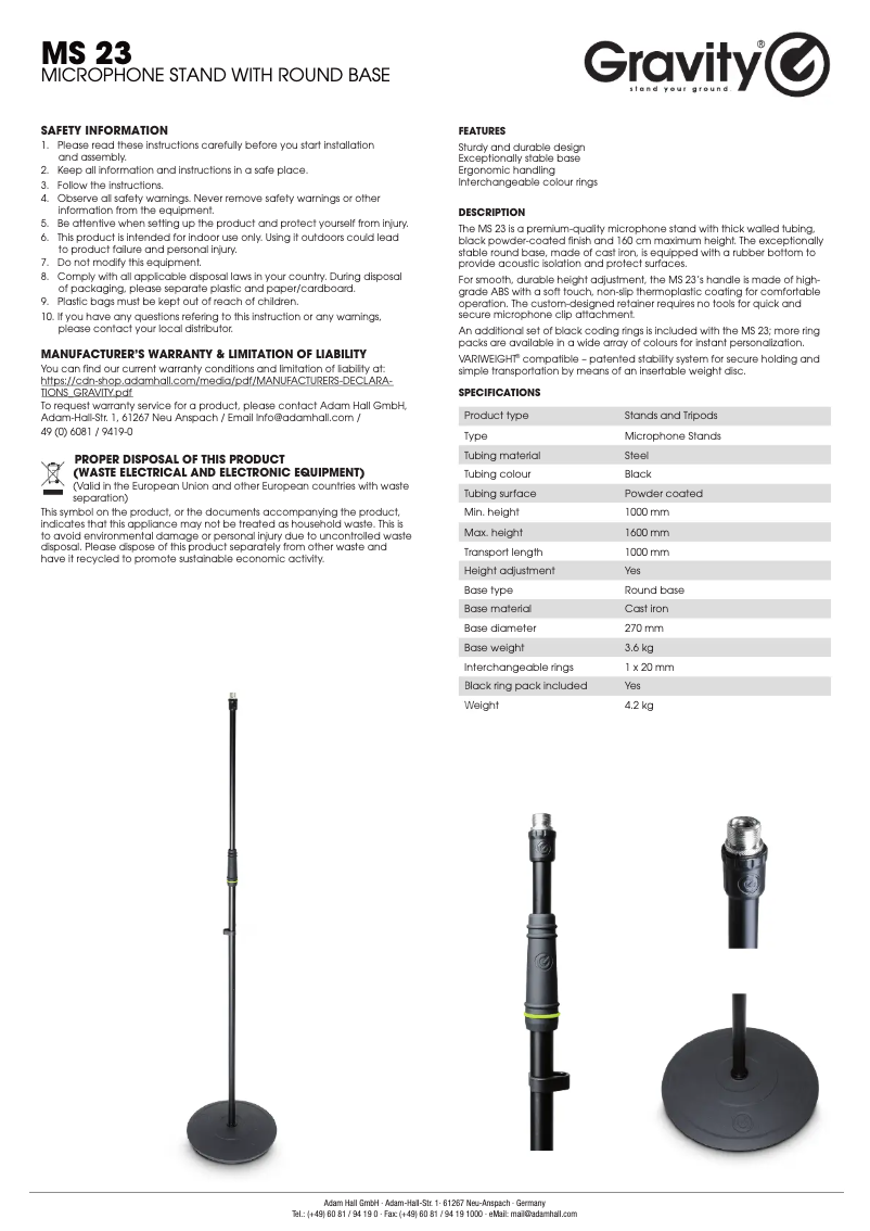 Page 1 de la notice Manuel utilisateur Gravity MS 23