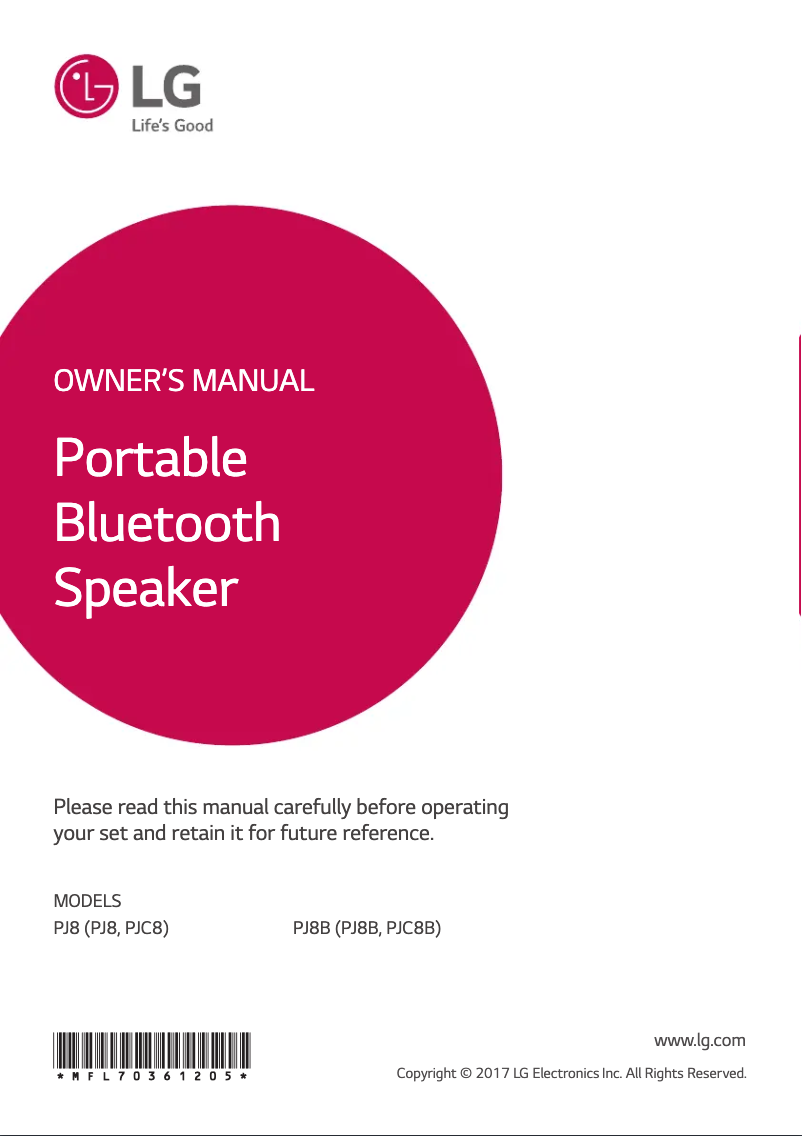 Page 1 de la notice Manuel utilisateur LG PJ8B
