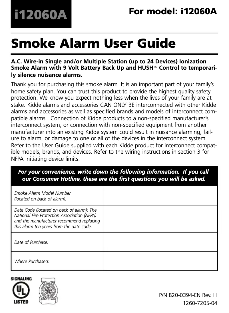 Page 1 de la notice Manuel utilisateur Kidde i12060