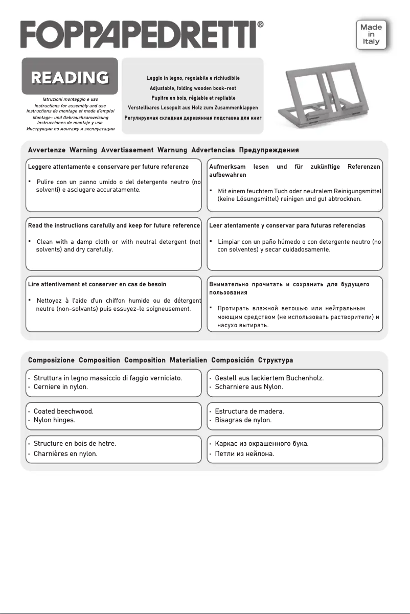 Page 1 de la notice Manuel utilisateur Foppapedretti Reading