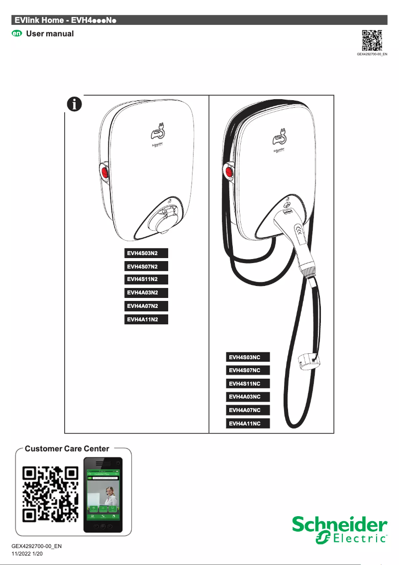 Page 1 de la notice Manuel utilisateur Schneider EVH4S11NC