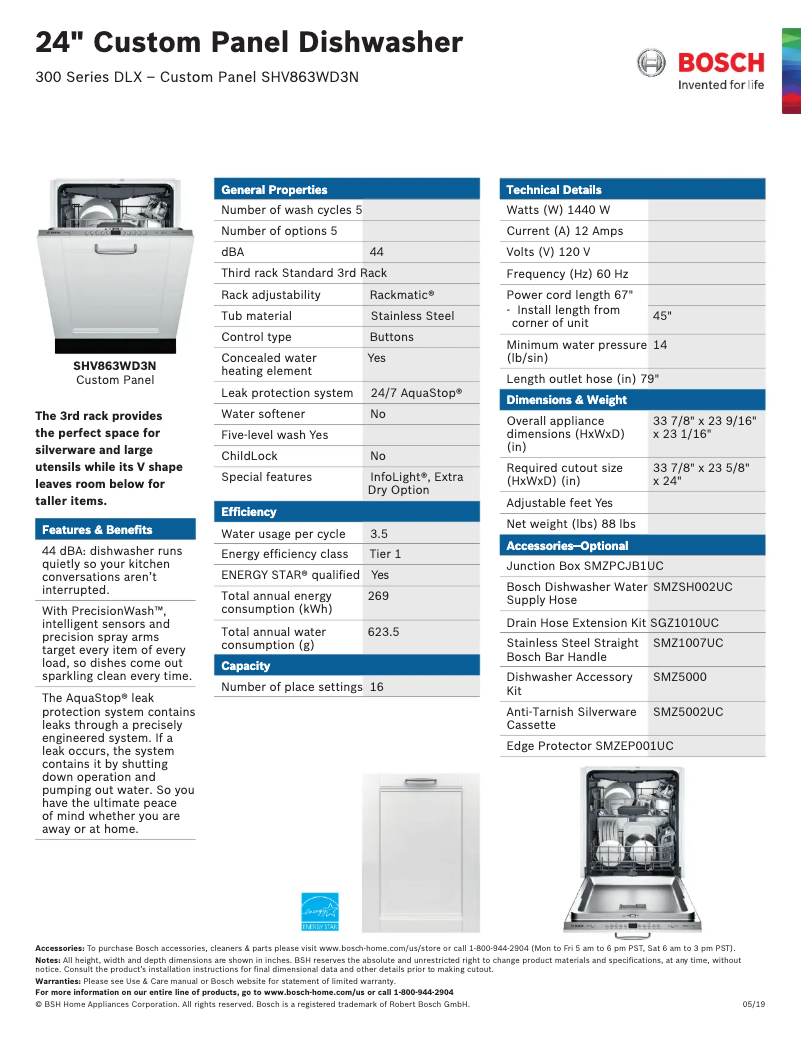 Page 1 of the manual Technical Sheet Bosch SHVM63W53N