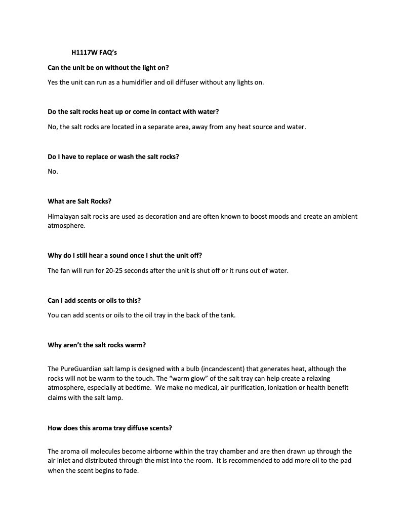 Page 1 de la notice FAQ PureGuardian H1117