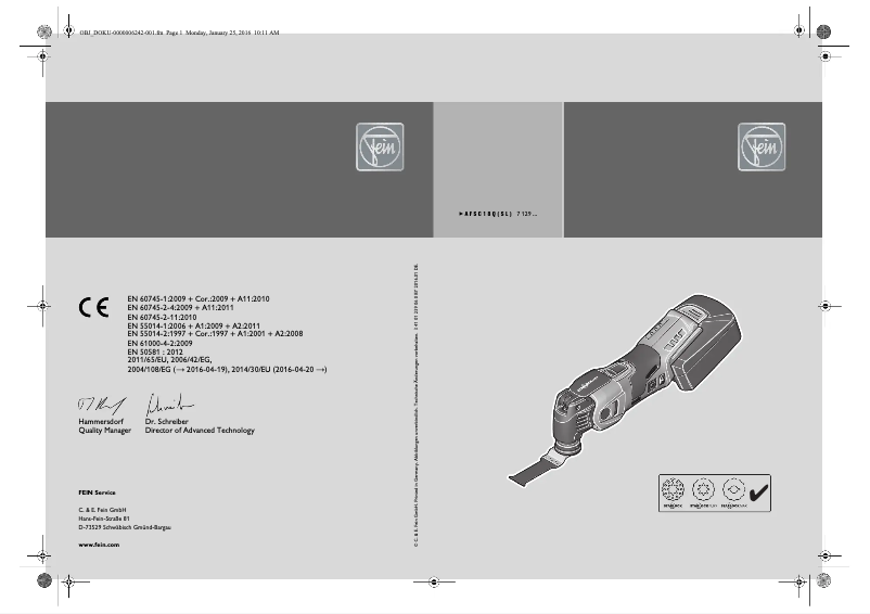 Page 1 de la notice Manuel utilisateur Fein AFSC 18 QCSL