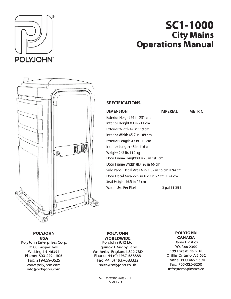 Page 1 de la notice Manuel utilisateur PolyJohn SC1-1013