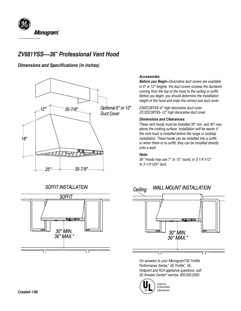 Page n°1 - Fiche technique GE ZV681YSS