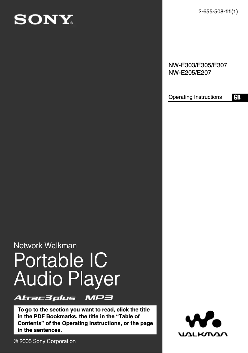 Page 1 de la notice Manuel utilisateur Sony Walkman NW-E307