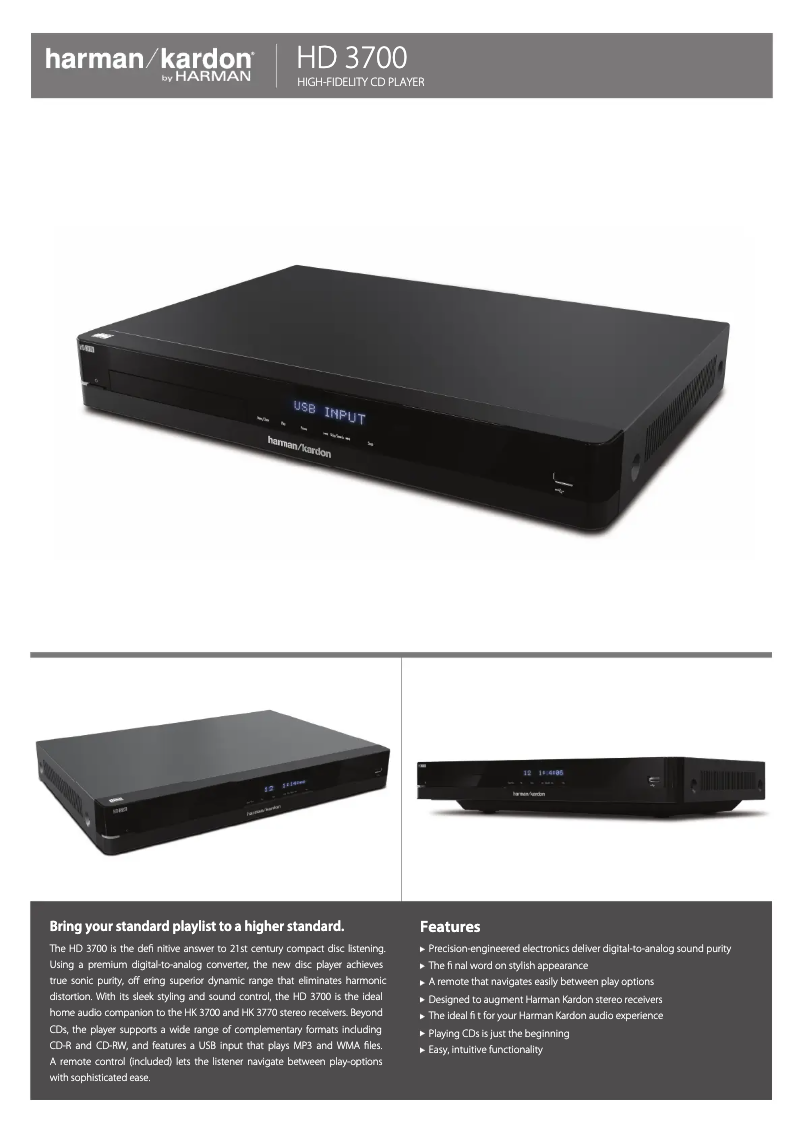 Page 1 de la notice Fiche technique Harman Kardon HD 3700