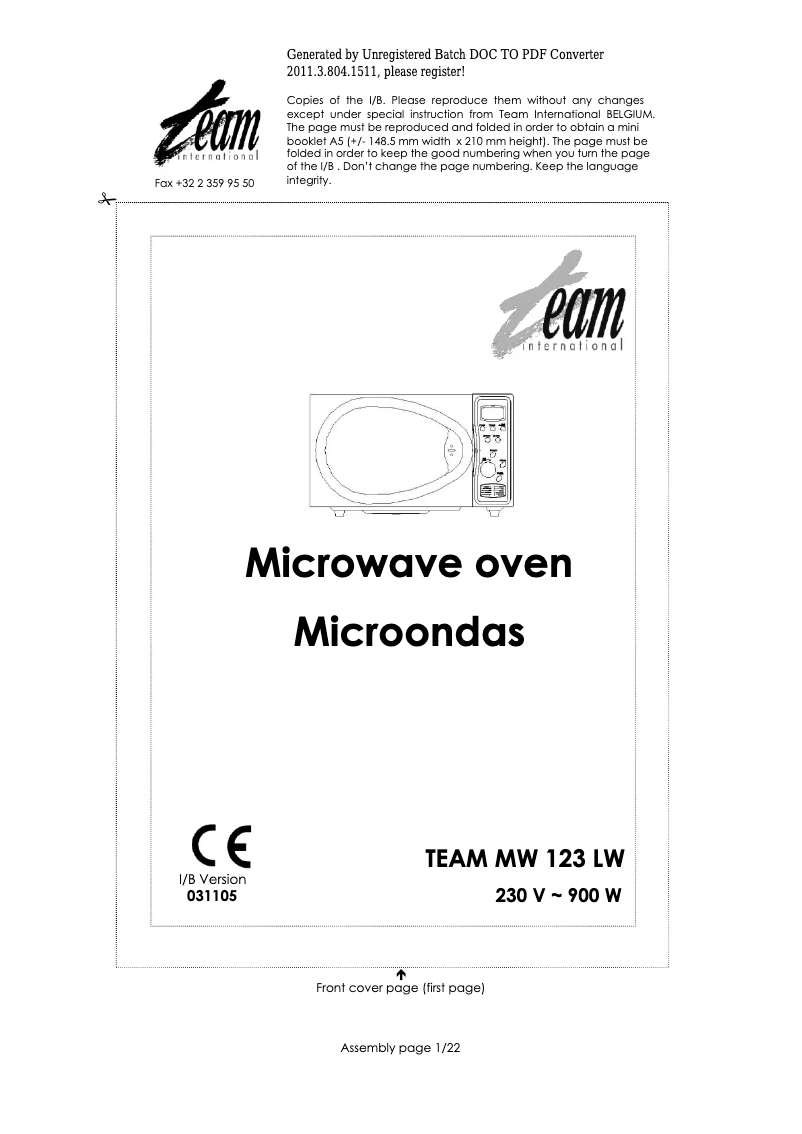 Page 1 de la notice Manuel utilisateur Team MW 123