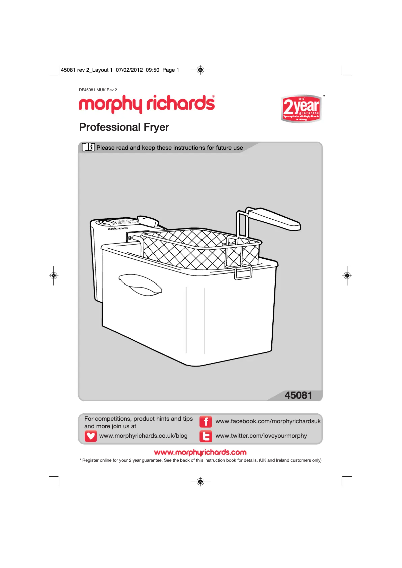 Page 1 de la notice Manuel utilisateur Morphy Richards 45081 Professional