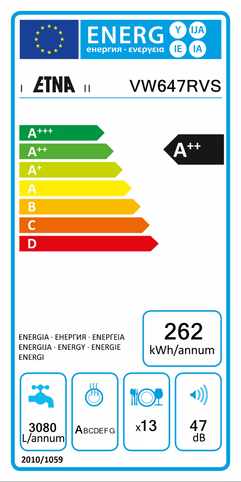 Page 1 de la notice Label énergétique Etna VW647RVS