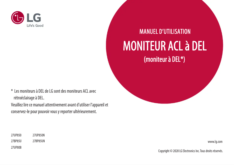 Image de la première page du manuel de l'appareil 27UP850