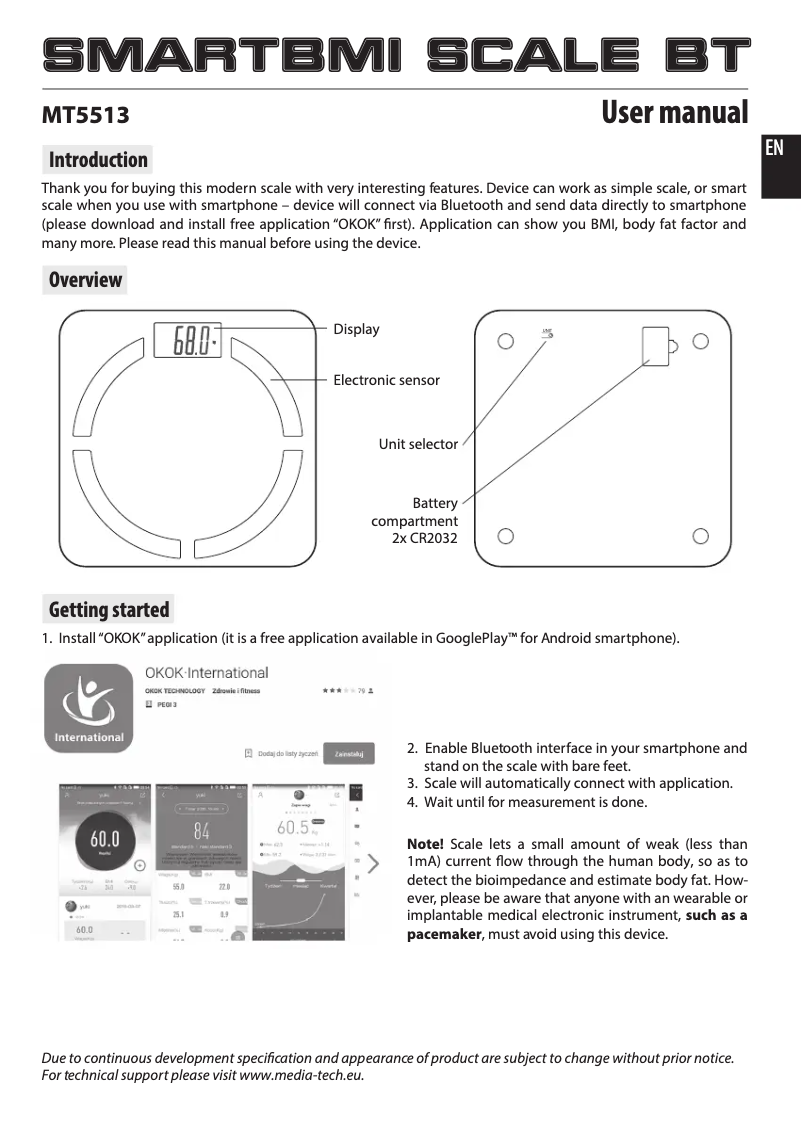 Page 1 of the manual User Manual Media-Tech Smart BMI MT5513