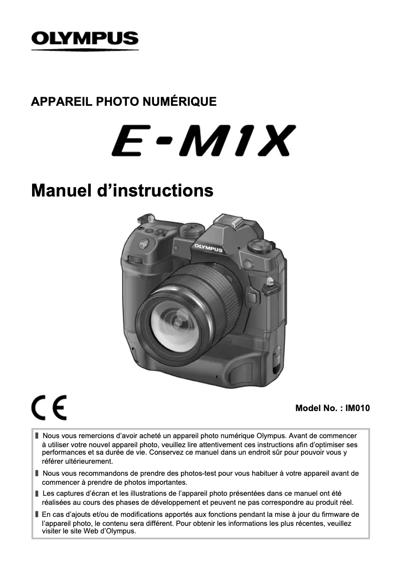 Page 1 de la notice Manuel utilisateur Olympus E‑M1X