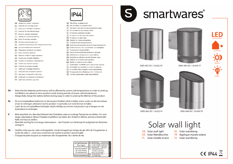 Page 1 de la notice Manuel utilisateur Smartwares GWS-002-DS