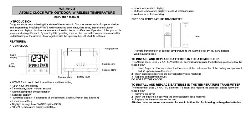 Página 1 del manual Manual de usuario La Crosse Technology WS-8017U-MAH