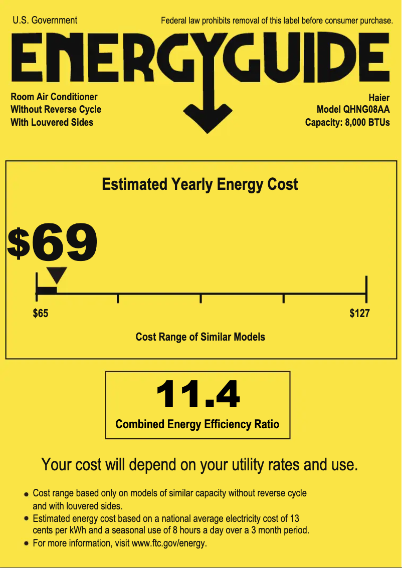 Page 1 de la notice Label énergétique Haier QHNG08AA