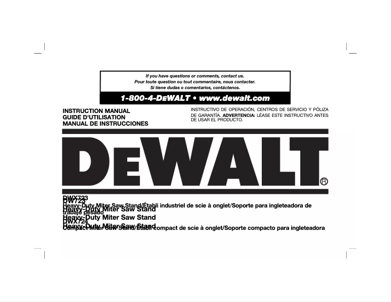 Page 1 de la notice Manuel utilisateur DeWalt DWX724