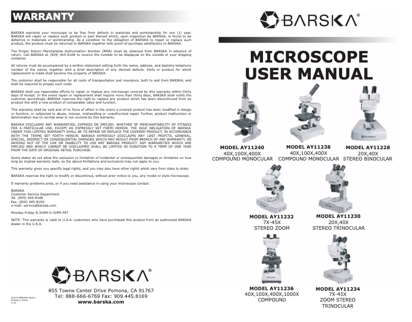 Page 1 de la notice Manuel utilisateur Barska AY11240