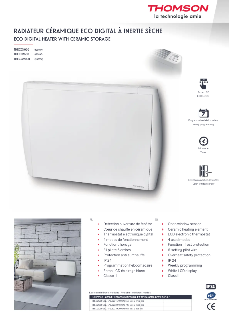 Page 1 de la notice Fiche technique Thomson THECO1500N
