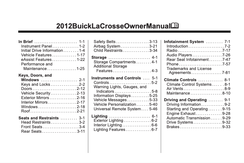 Page 1 de la notice Manuel utilisateur Buick Lacrosse (2012)