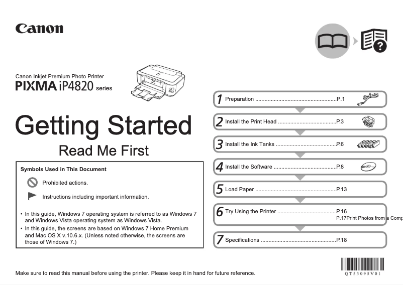 Page 1 de la notice Manuel utilisateur Canon Pixma iP4820