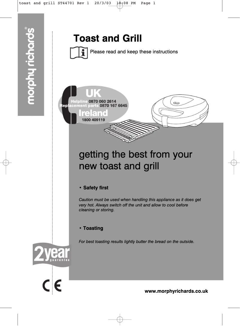 Page 1 de la notice Manuel utilisateur Morphy Richards 44701