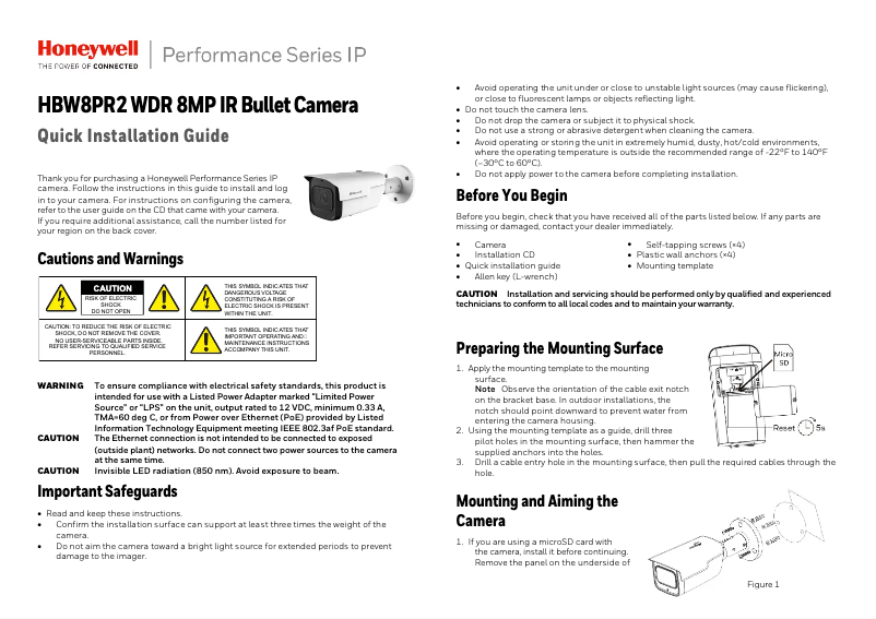 Page 1 de la notice Manuel utilisateur Honeywell HBW4PER2