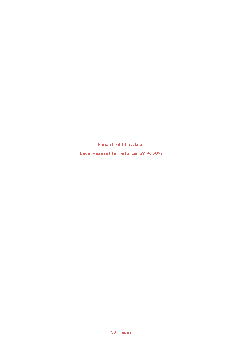 Page 1 de la notice Manuel utilisateur Pelgrim GVW475ONY