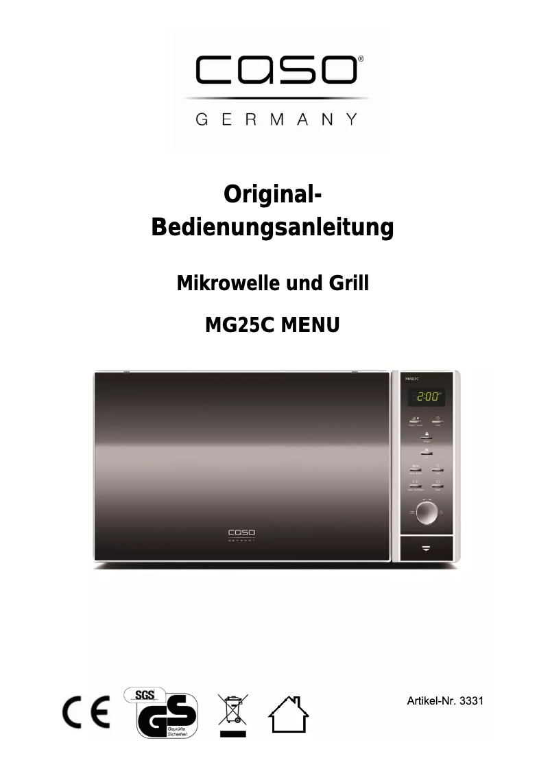 Page 1 de la notice Manuel utilisateur Caso MG25C