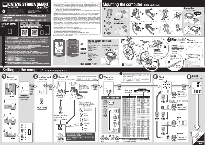 Página 1 del manual Guía de inicio rápido Cateye Strada Smart CC-RD500B