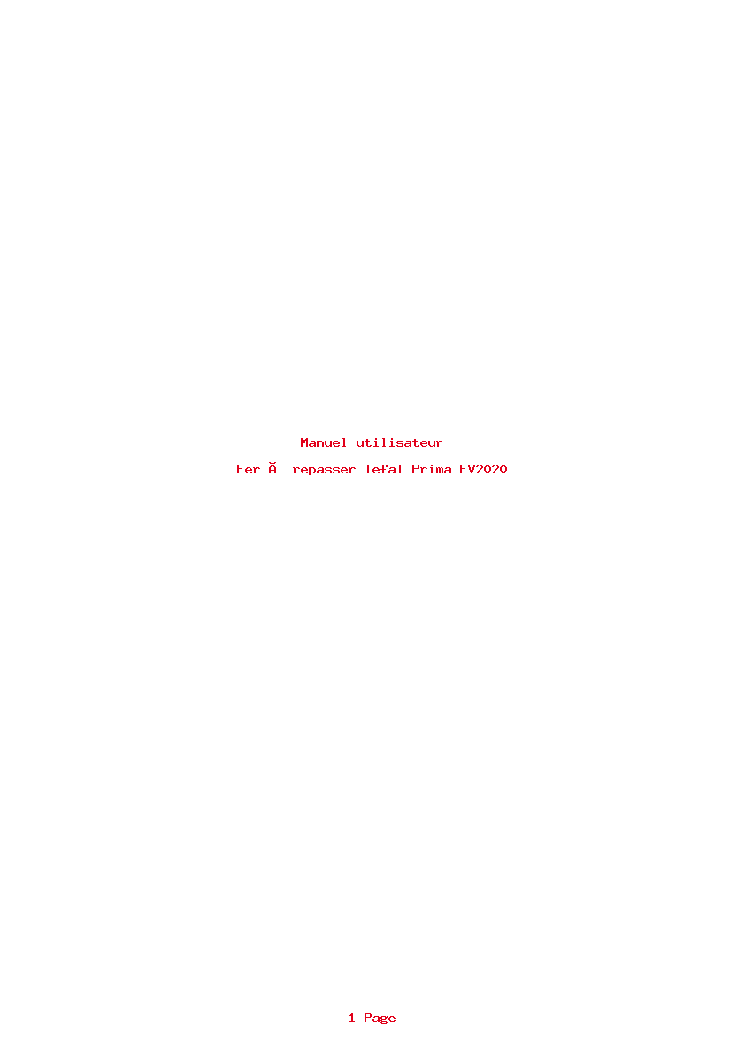 Page 1 de la notice Manuel utilisateur Tefal Prima FV2020