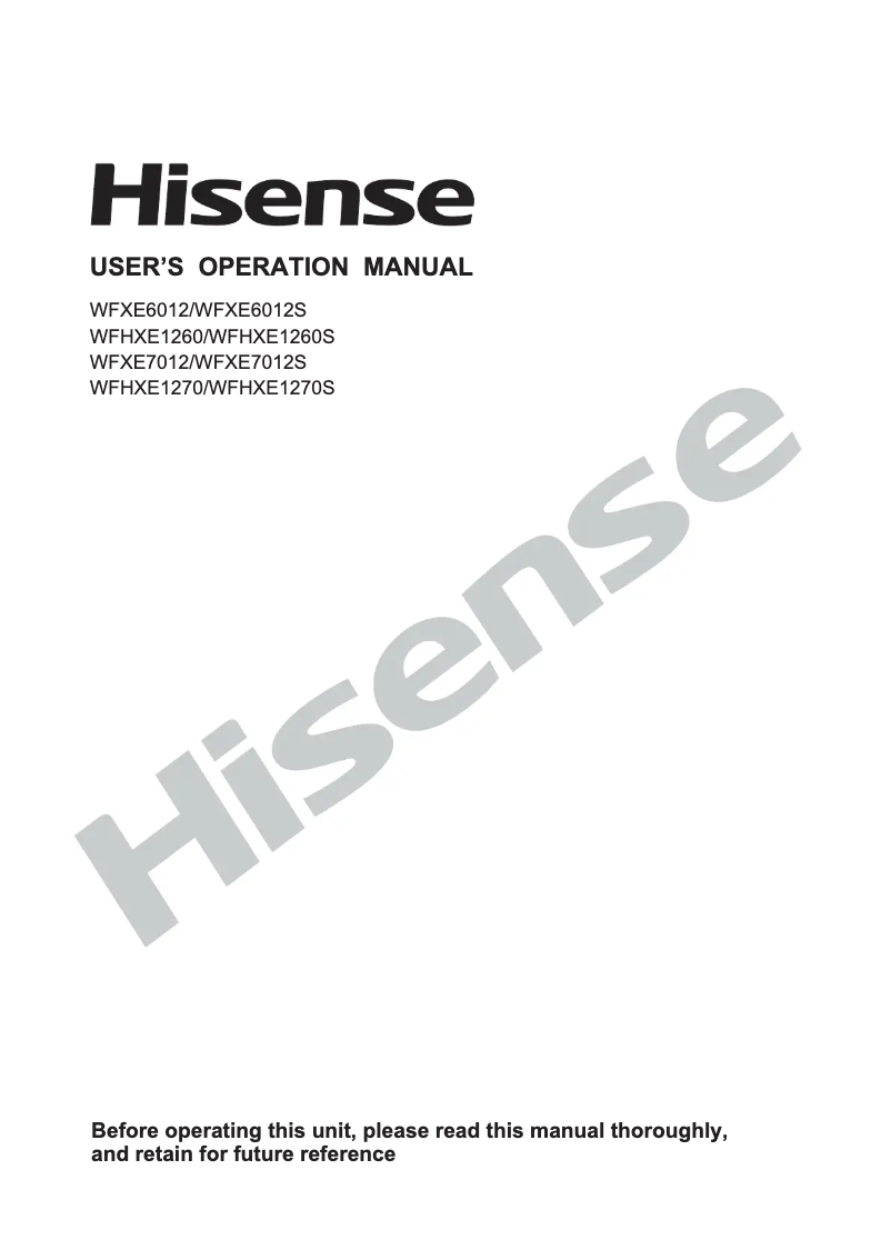 Page 1 de la notice Manuel utilisateur Hisense WFXE6012S