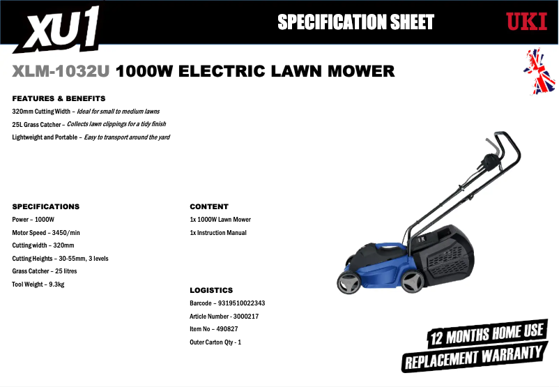 Page 1 de la notice Fiche technique XU1 XLM-1032U
