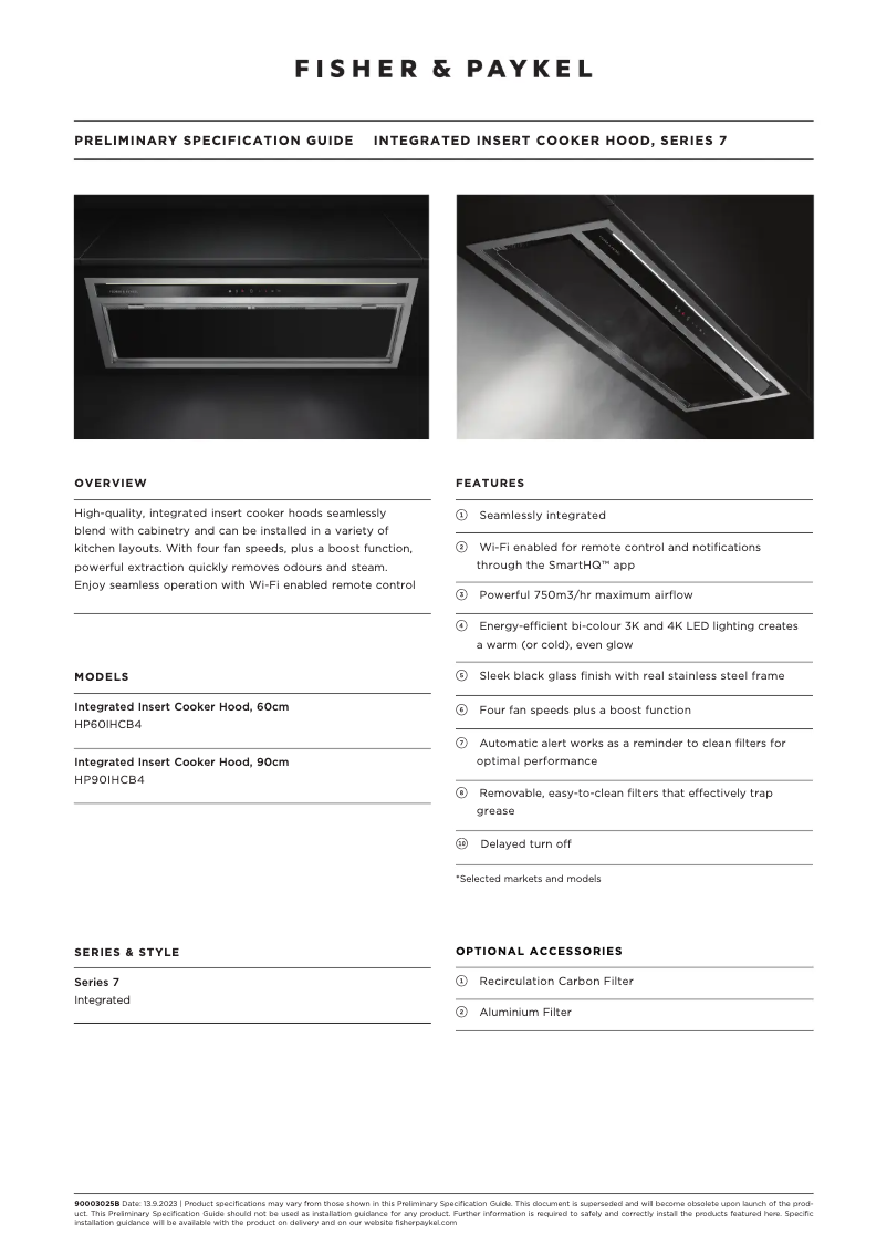 Página 1 del manual Ficha técnica Fisher & Paykel HP90IHCB4