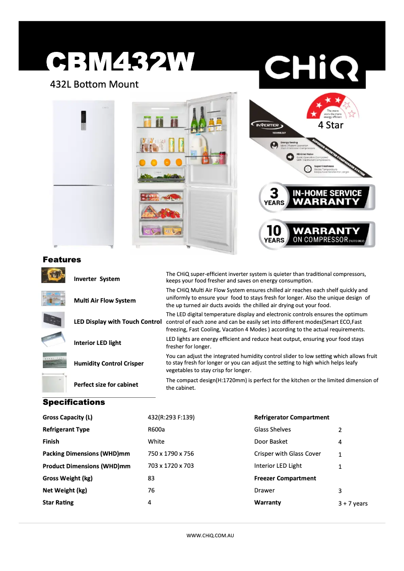 Page 1 de la notice Fiche technique CHiQ CBM432W