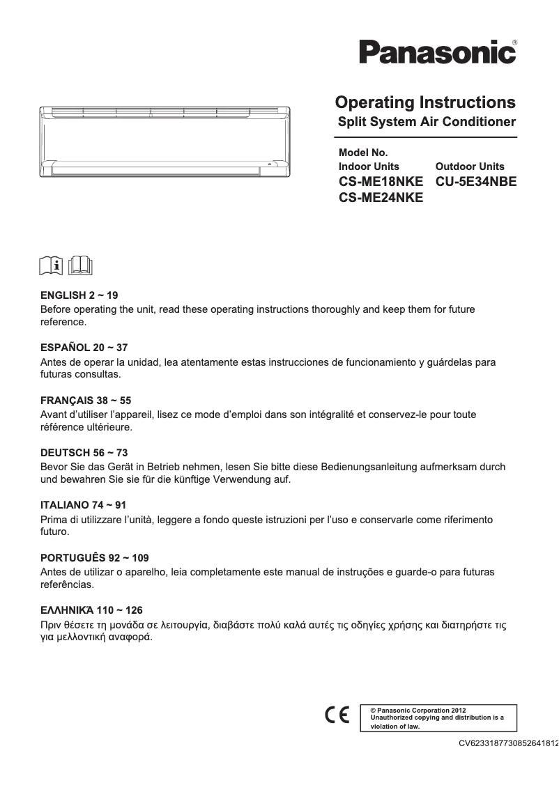 Page 1 de la notice Manuel utilisateur Panasonic CS-ME24NKE