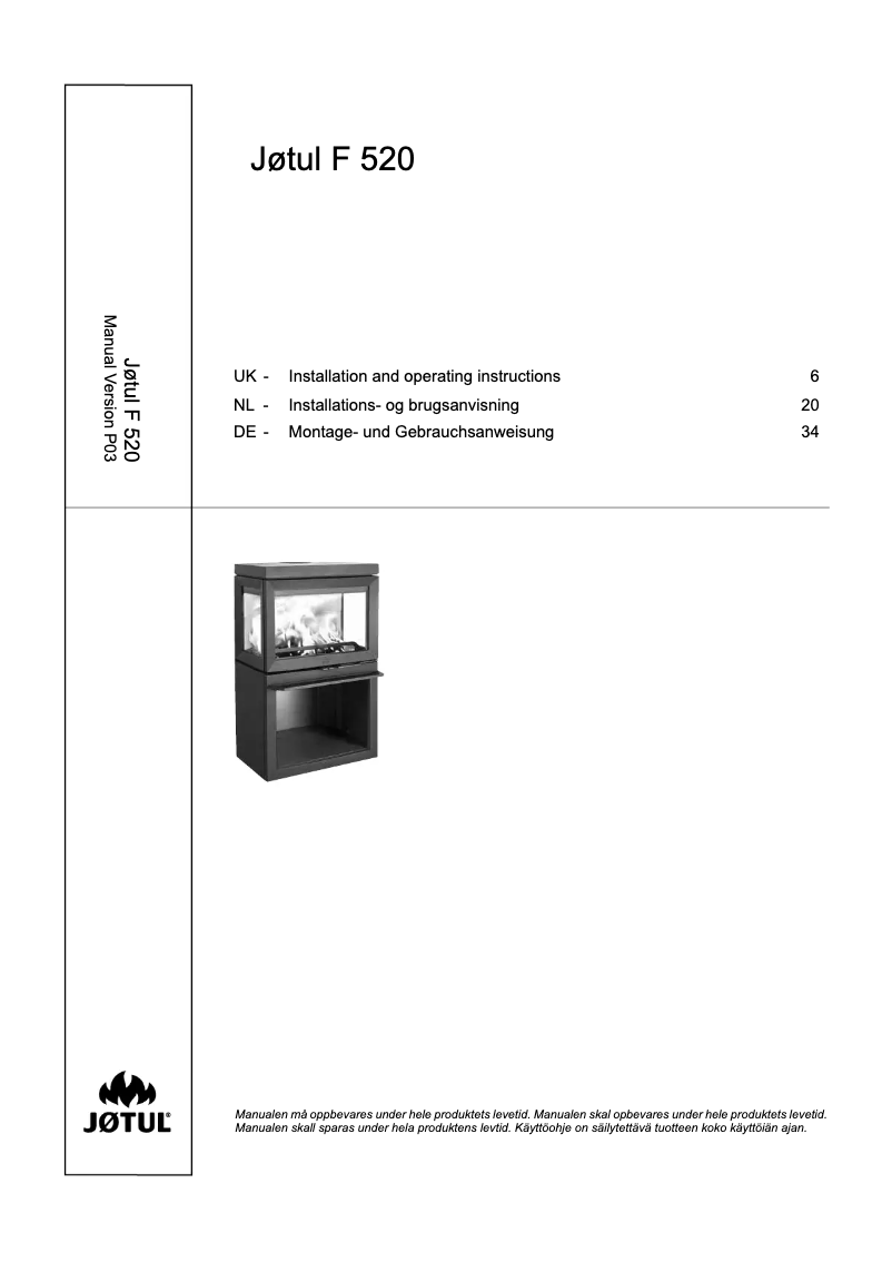 Page 1 de la notice Manuel utilisateur Jøtul F 520