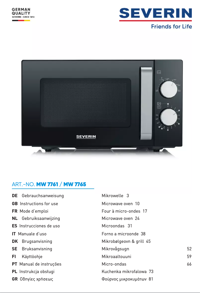 Page 1 de la notice Manuel utilisateur Severin MW 7761
